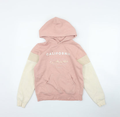 H&HM Girls Pink Colourblock Cotton Pullover Hoodie Size 10-11 Years  Pullover - 'California'
