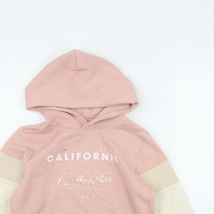 H&HM Girls Pink Colourblock Cotton Pullover Hoodie Size 10-11 Years  Pullover - 'California'