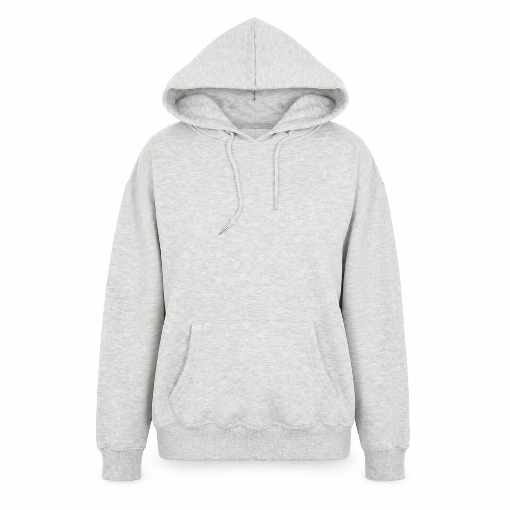 Front view of New Look women’s grey cotton pullover hoodie, size S, pullover