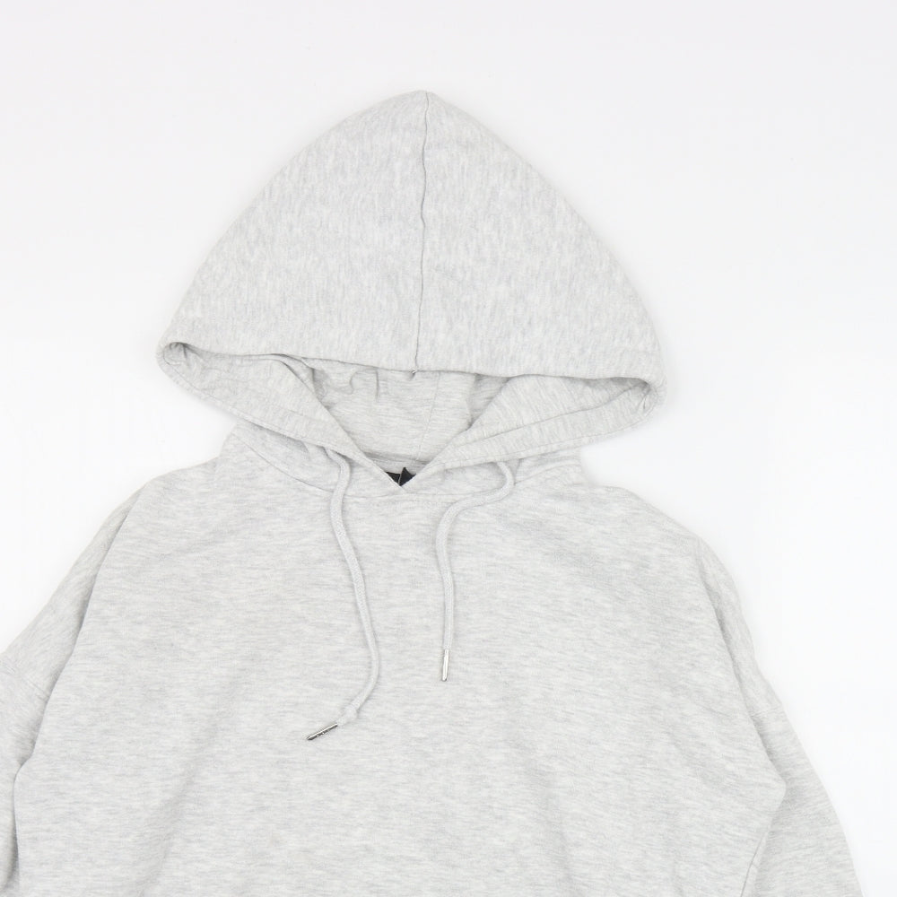 Close-up detail of New Look women’s grey cotton pullover hoodie, size S, pullover