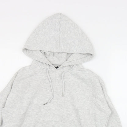 Close-up detail of New Look women’s grey cotton pullover hoodie, size S, pullover
