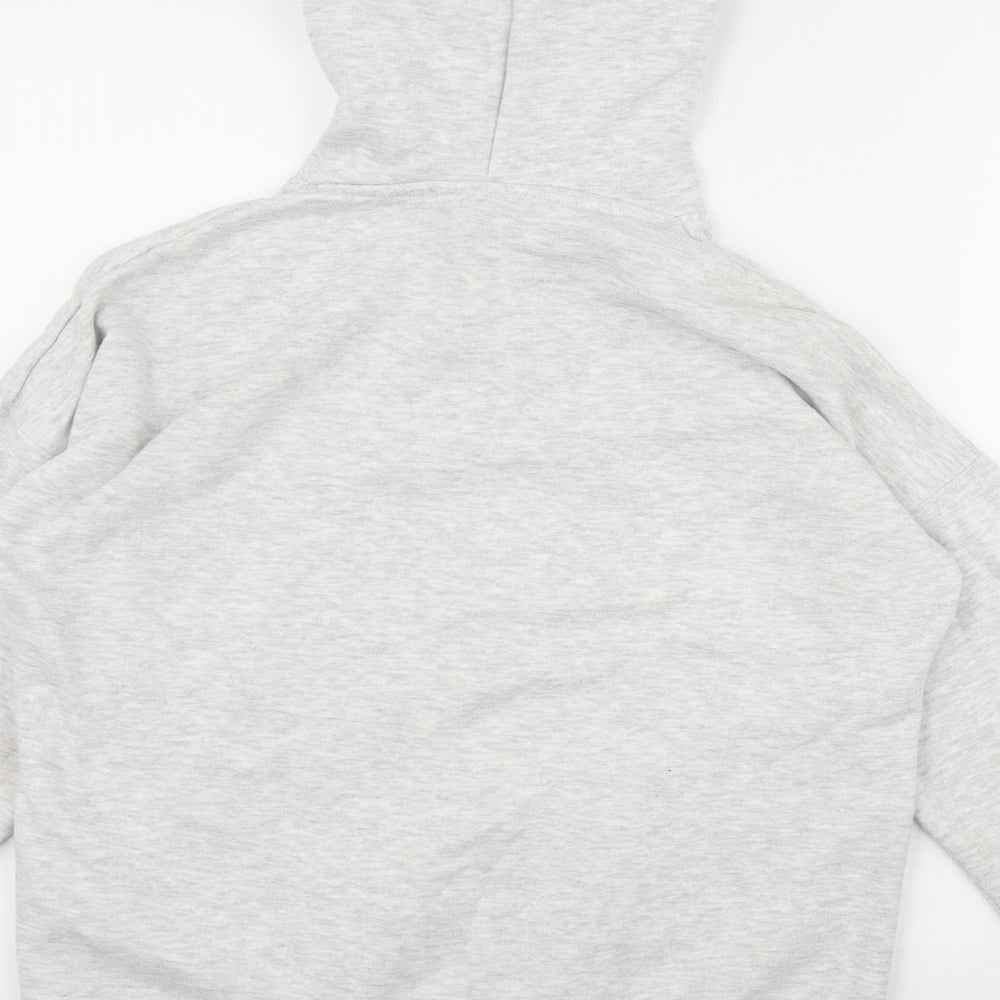 Brand and care label for New Look women’s grey cotton pullover hoodie, size S, pullover