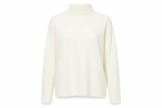 Front view of Bonmarché women’s ivory mock neck acrylic jumper, size S