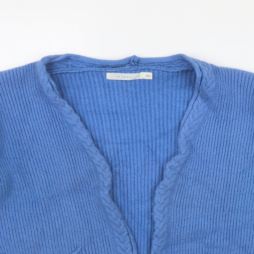 So Sweet Womens Blue V-Neck  Viscose Cardigan Jumper Size M