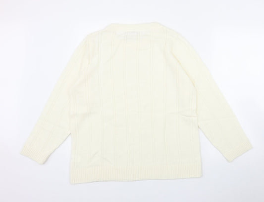 Daxon Womens Ivory Round Neck  Acrylic Pullover Jumper Size 14