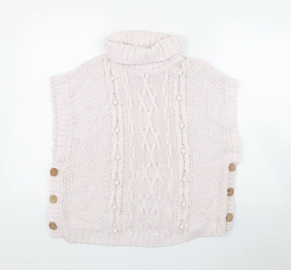 Lulurain Girls Pink Roll Neck  Polyester Vest Jumper Size 9-10 Years  Button