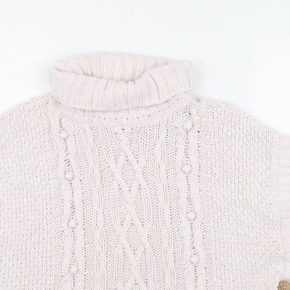Lulurain Girls Pink Roll Neck  Polyester Vest Jumper Size 9-10 Years  Button