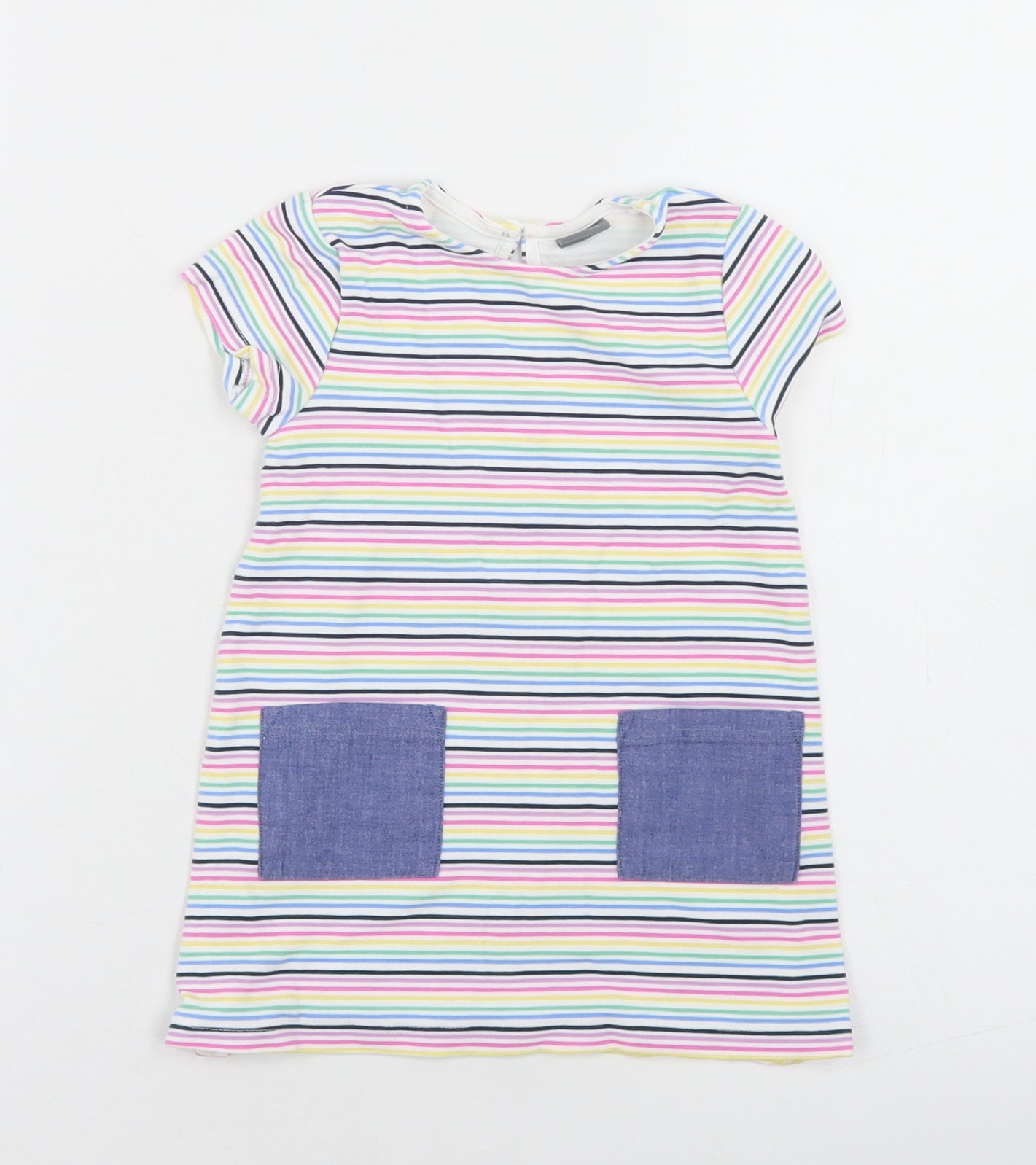 NEXT Girls Multicoloured Striped Viscose A-Line  Size 9-12 Months  Crew Neck