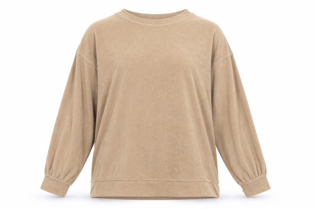 Front view of H&M women’s brown polyester pullover sweatshirt, size L