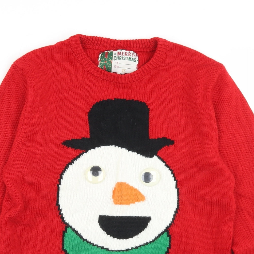 Cedar Wood State Mens Red Crew Neck  Acrylic Pullover Jumper Size XS   - Snowman Christmas