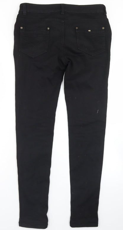 Preworn Womens Black  Cotton Skinny Jeans Size 32 in L30 in Regular Button