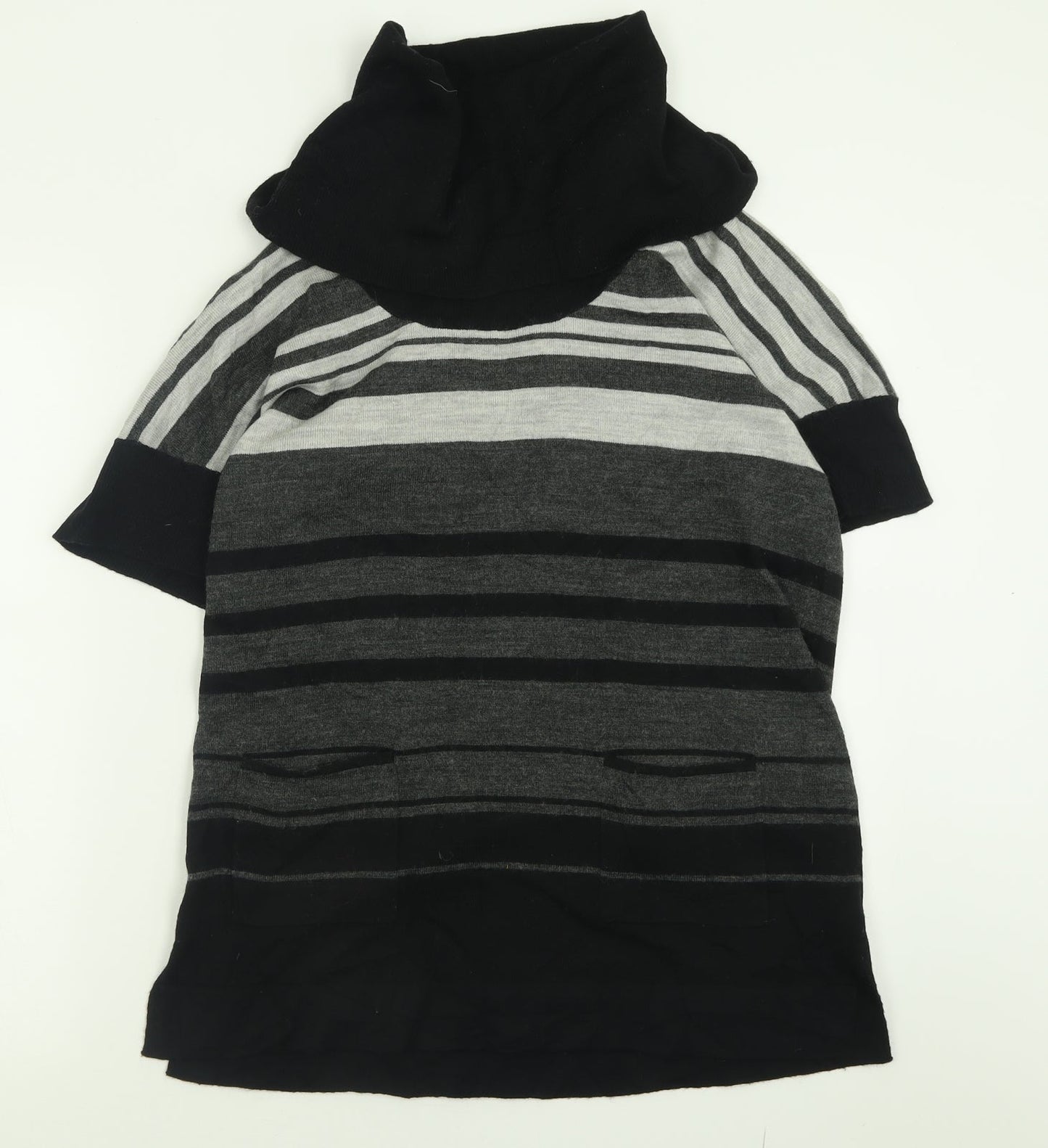 Damart Womens Grey Roll Neck Striped Acrylic Pullover Jumper Size 14