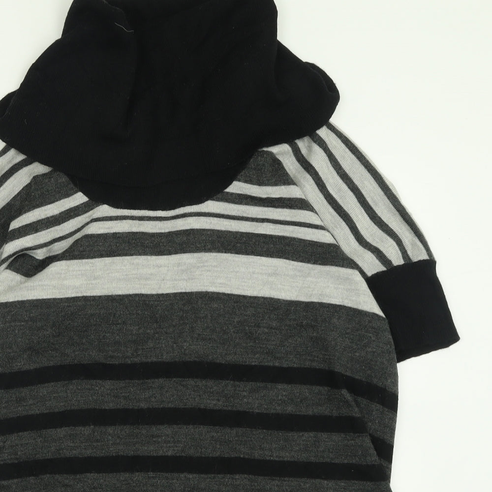 Damart Womens Grey Roll Neck Striped Acrylic Pullover Jumper Size 14