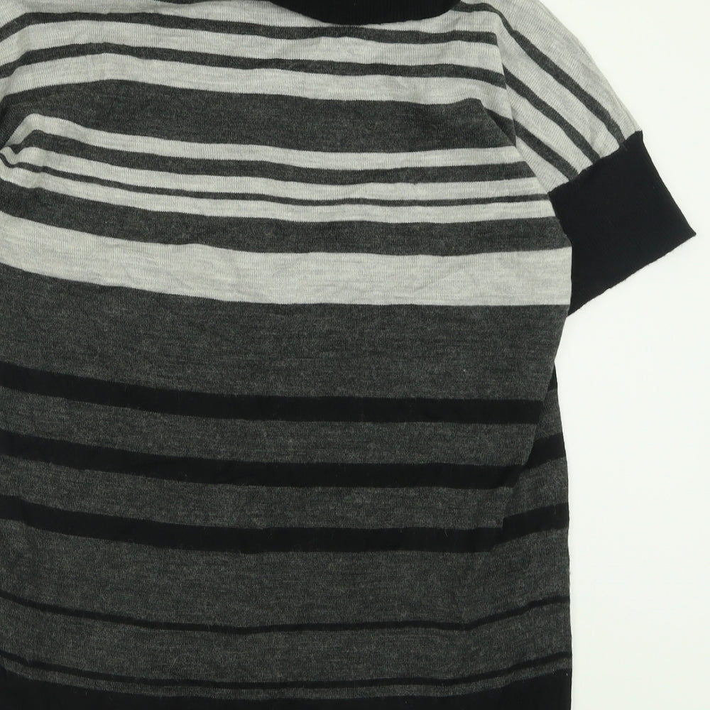 Damart Womens Grey Roll Neck Striped Acrylic Pullover Jumper Size 14
