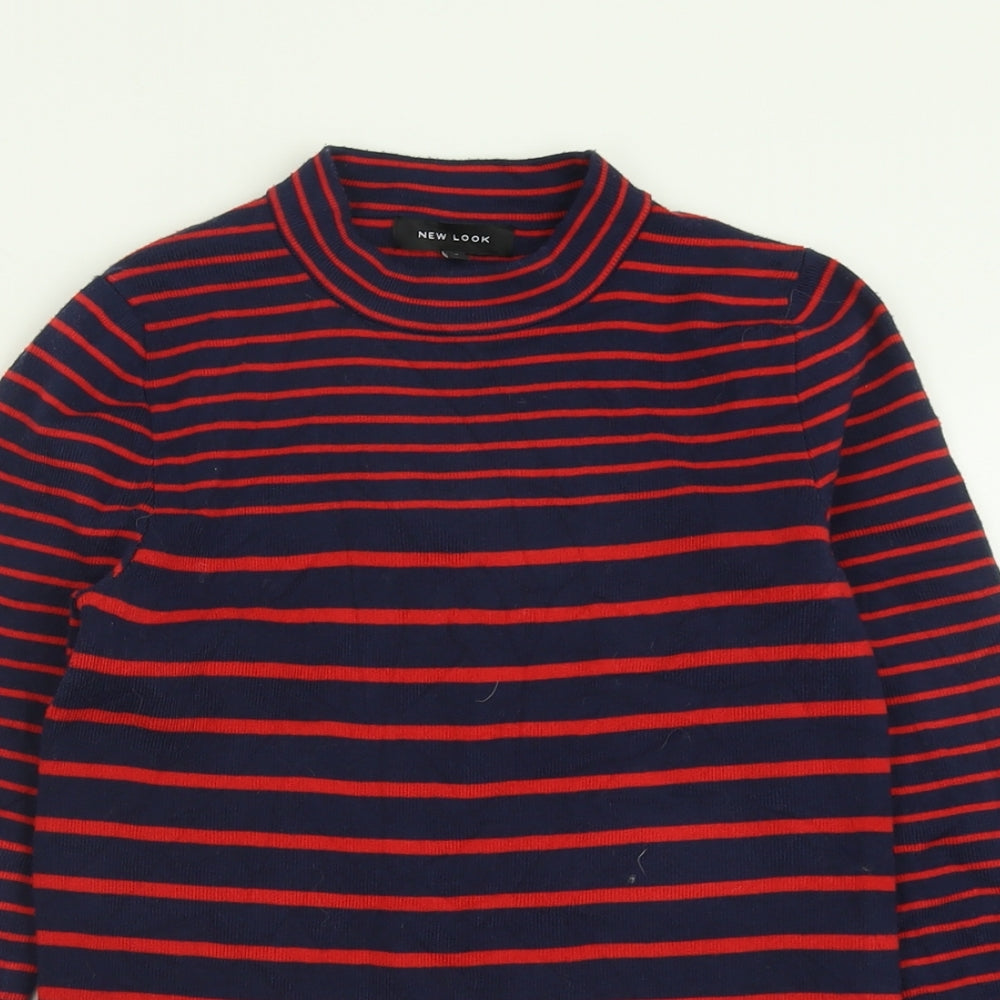 New Look Womens Blue Crew Neck Striped Polyester Pullover Jumper Size 8