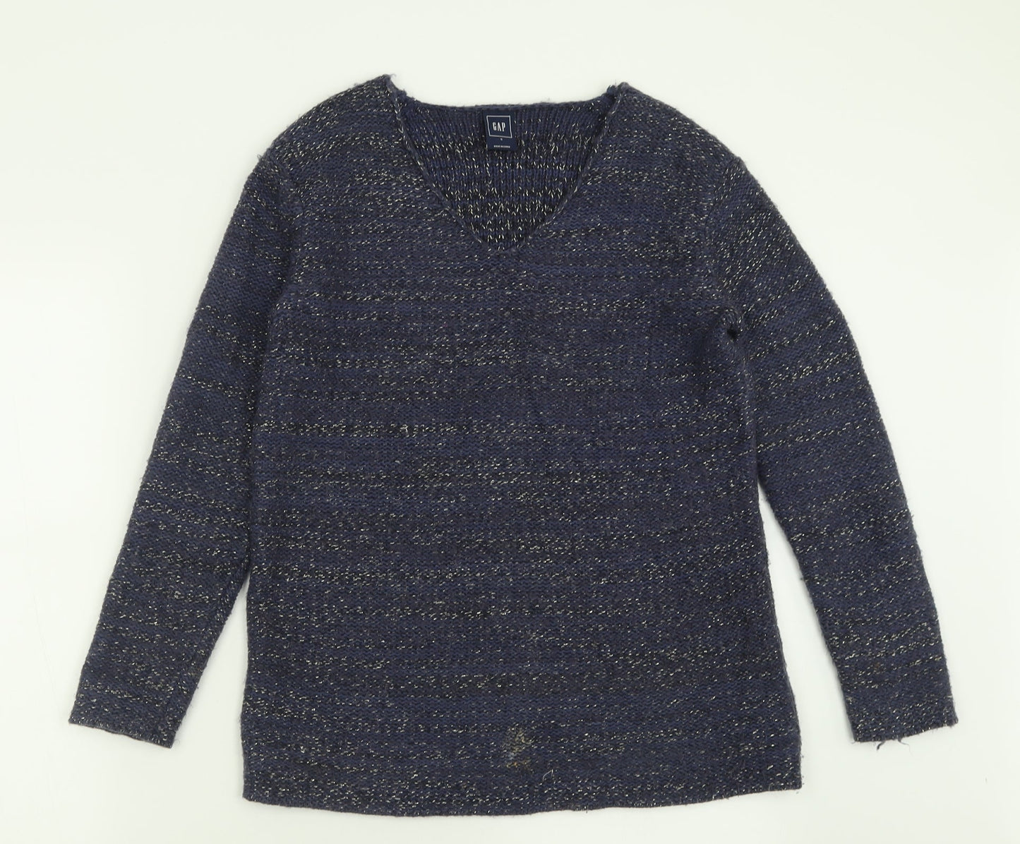 Gap Womens Blue V-Neck  Cotton Pullover Jumper Size S