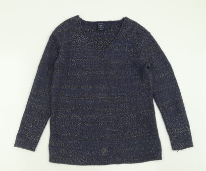Gap Womens Blue V-Neck  Cotton Pullover Jumper Size S