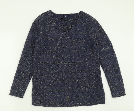 Gap Womens Blue V-Neck  Cotton Pullover Jumper Size S