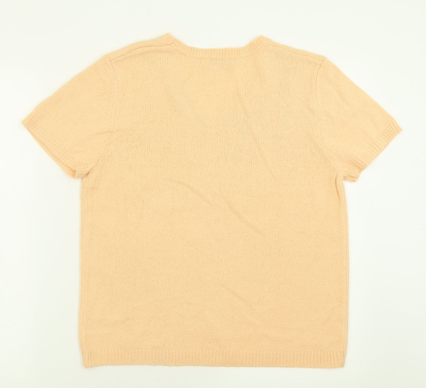 Editions Womens Orange Floral Acrylic Basic T-Shirt Size 12 V-Neck