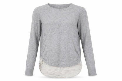 Front view of New Look women’s grey round neck viscose henley jumper, size UK 10