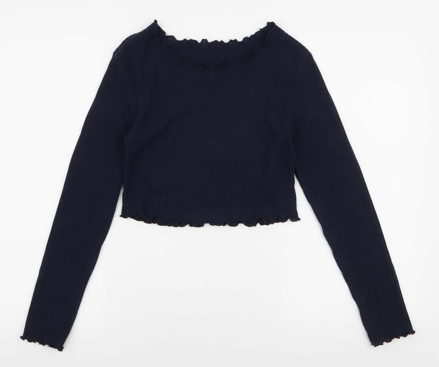 SheIn Womens Blue  Polyester Cropped T-Shirt Size L Round Neck