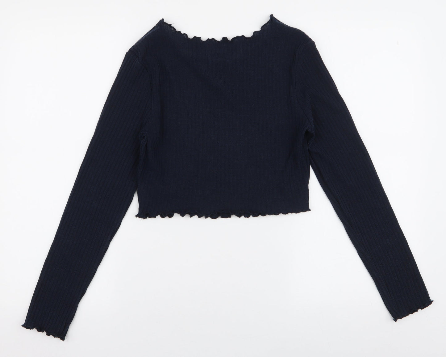 SheIn Womens Blue  Polyester Cropped T-Shirt Size L Round Neck