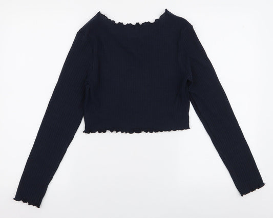 SheIn Womens Blue  Polyester Cropped T-Shirt Size L Round Neck