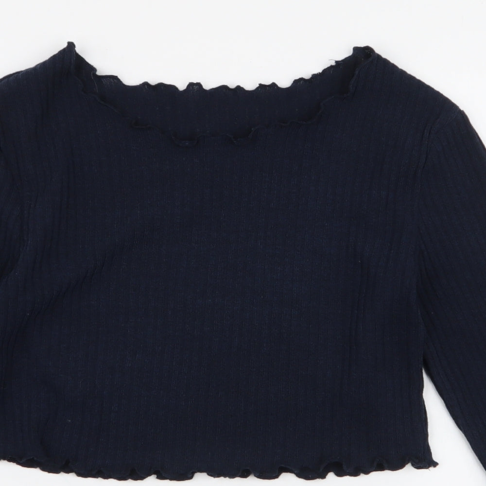 SheIn Womens Blue  Polyester Cropped T-Shirt Size L Round Neck