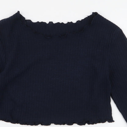 SheIn Womens Blue  Polyester Cropped T-Shirt Size L Round Neck