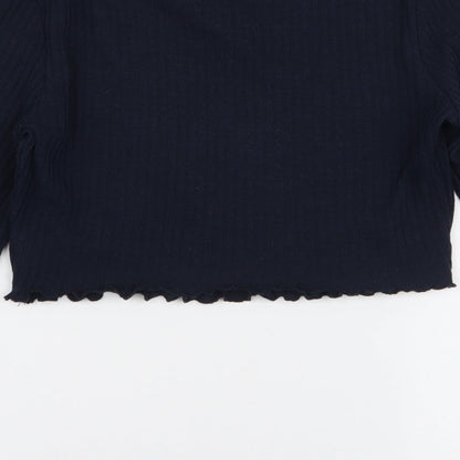 SheIn Womens Blue  Polyester Cropped T-Shirt Size L Round Neck