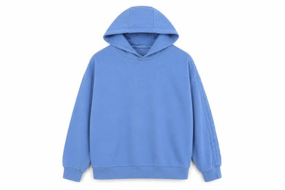 Front view of Dunnes girls’ blue cotton pullover hoodie, size 9-10, years pullover