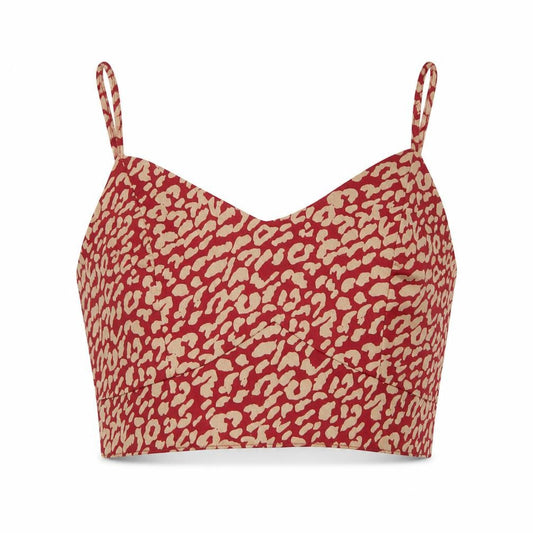 Front view of Quiz women’s red animal print polyester cropped blouse, size UK 10, sweetheart