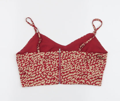 Quiz Womens Red Animal Print Polyester Cropped Blouse Size 10 Sweetheart