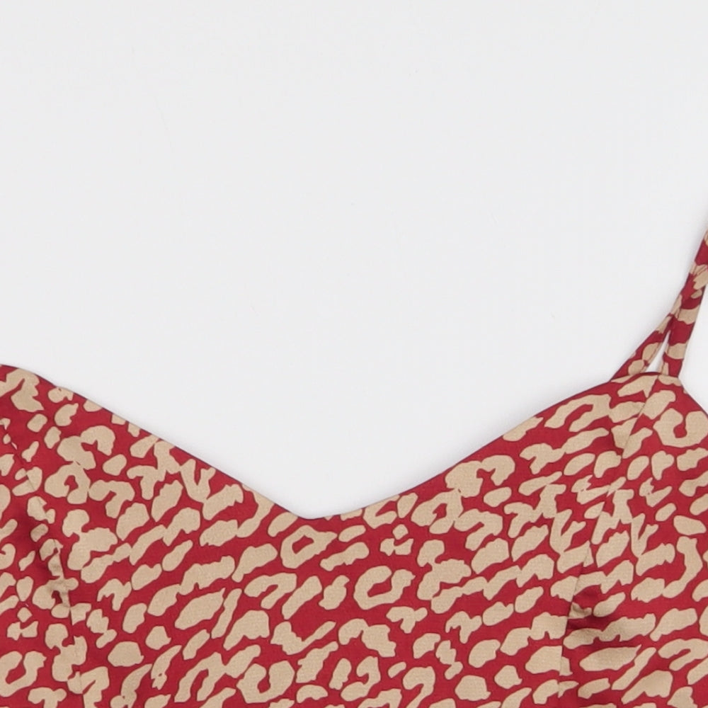 Quiz Womens Red Animal Print Polyester Cropped Blouse Size 10 Sweetheart