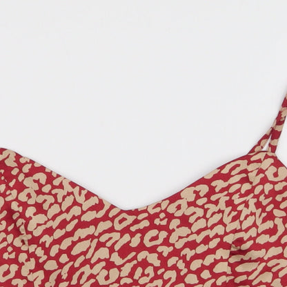 Quiz Womens Red Animal Print Polyester Cropped Blouse Size 10 Sweetheart