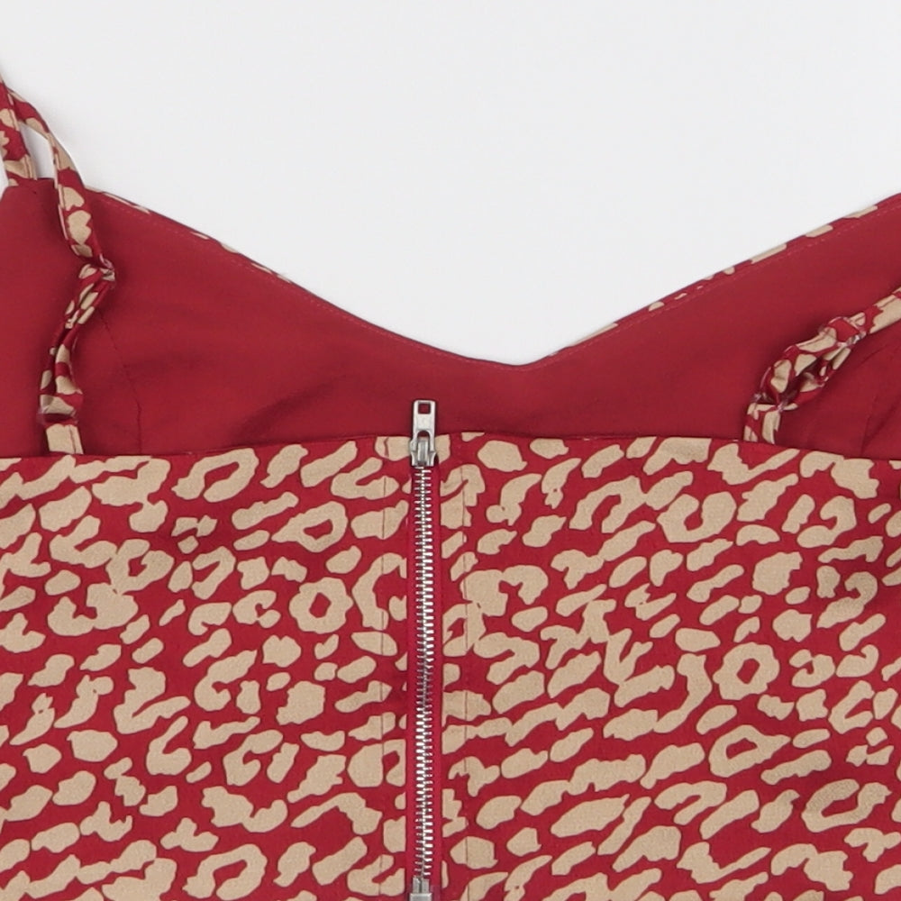 Quiz Womens Red Animal Print Polyester Cropped Blouse Size 10 Sweetheart