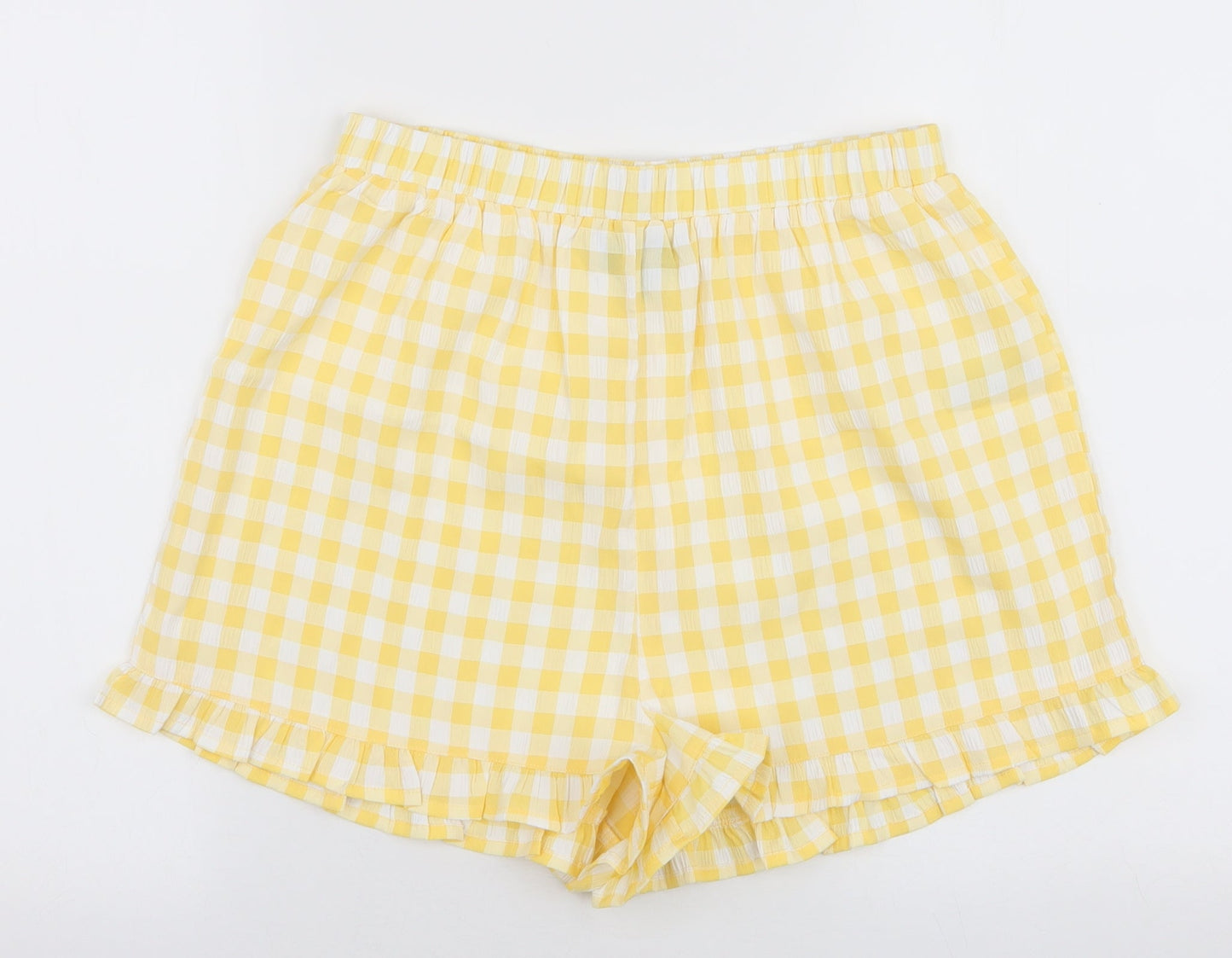 Dorothy Perkins Womens Yellow Check Polyester Sweat Shorts Size S L3 in Regular Pull On
