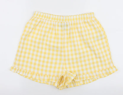 Dorothy Perkins Womens Yellow Check Polyester Sweat Shorts Size S L3 in Regular Pull On