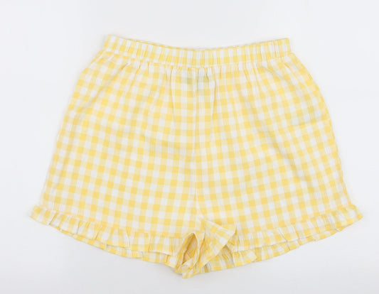 Dorothy Perkins Womens Yellow Check Polyester Sweat Shorts Size S L3 in Regular Pull On
