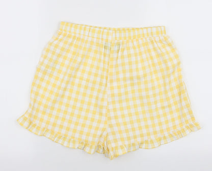 Dorothy Perkins Womens Yellow Check Polyester Sweat Shorts Size S L3 in Regular Pull On