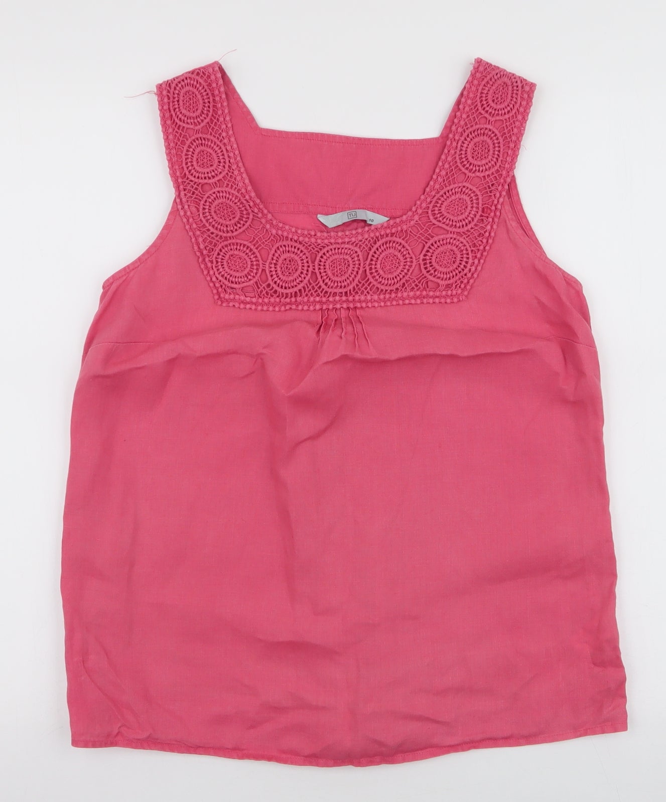 TU Womens Pink  Linen Basic Blouse Size 10 Round Neck