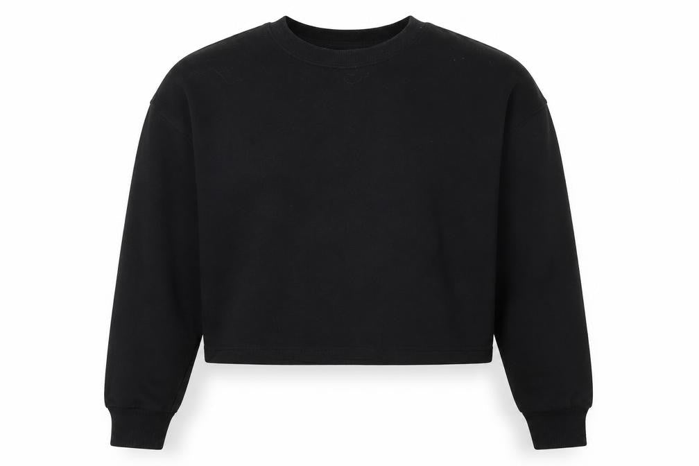 Front view of New Look girls’ black cotton pullover sweatshirt, size 12-13, years pullover - cropped
