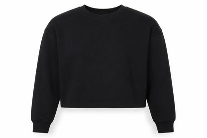 Front view of New Look girls’ black cotton pullover sweatshirt, size 12-13, years pullover - cropped