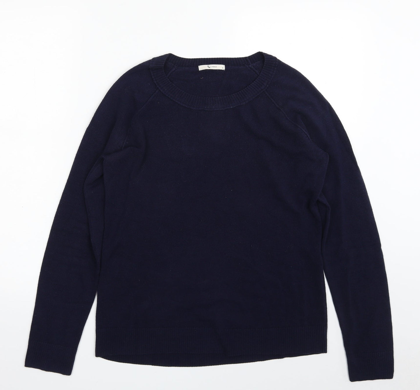 TU Womens Blue Boat Neck  Acrylic Pullover Jumper Size 12
