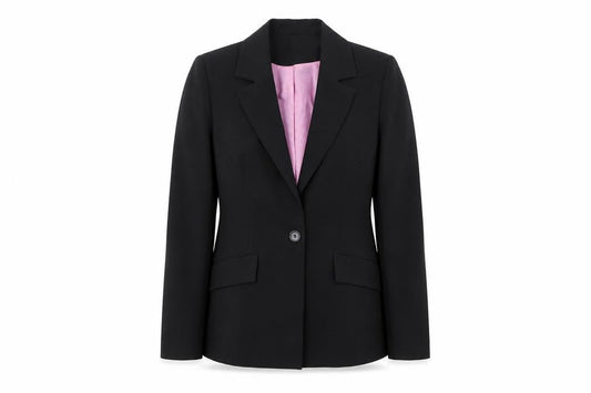 Front view of NL Collection women’s black jacket blazer, size UK 8, button