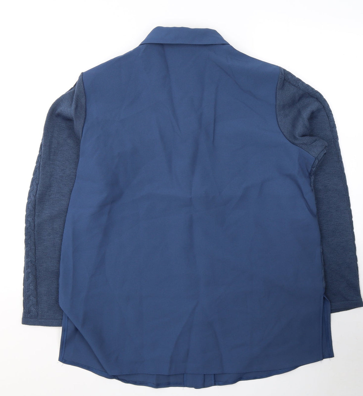 Back view of Dakon women’s blue polyester basic button-up, size UK 18, v-neck