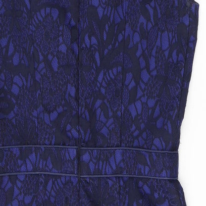 Uttam Boutique Womens Blue Floral Cotton A-Line  Size 12  V-Neck Zip