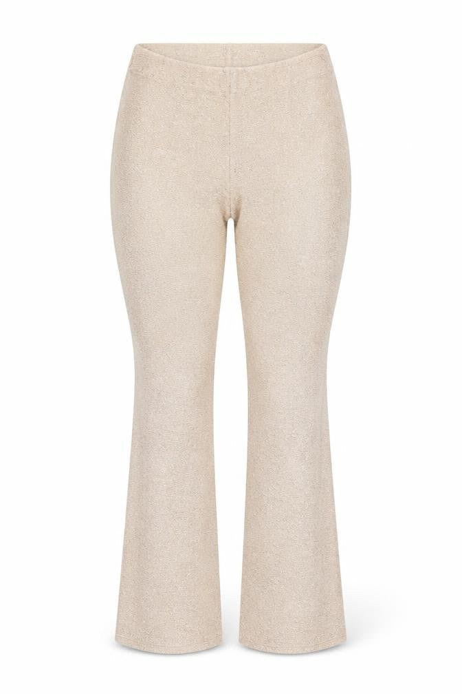 Front view of ASOS women’s beige polyester capri leggings, size UK 8, 31-inch leg - gold detail