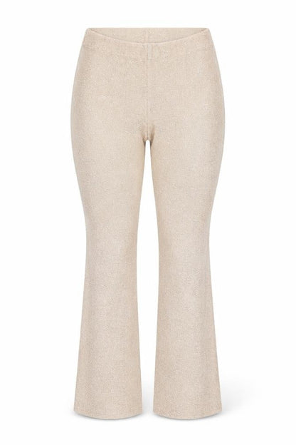 Front view of ASOS women’s beige polyester capri leggings, size UK 8, 31-inch leg - gold detail