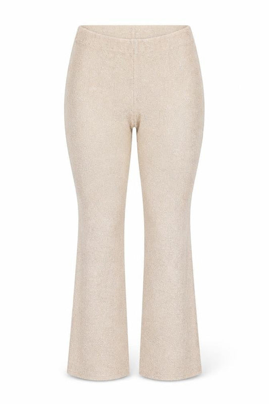 Front view of ASOS women’s beige polyester capri leggings, size UK 8, 31-inch leg - gold detail